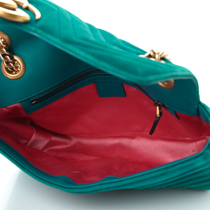Gucci Velvet Matelasse Small GG Marmont Shoulder Bag Pavone Cyan 5 of 11