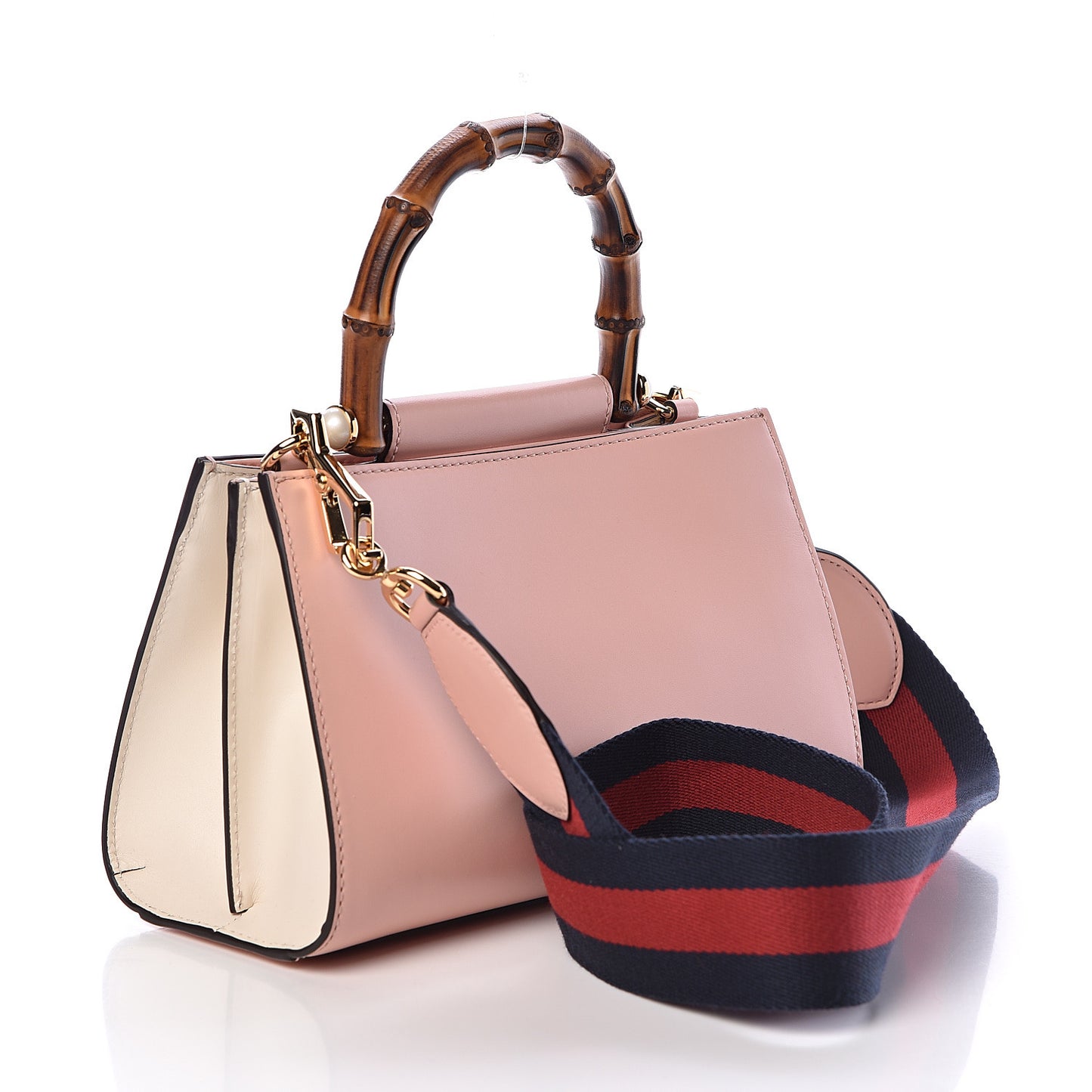 Nappa Bamboo Web Mini Nymphaea Top Handle Bag Perfect Pink Mystic White