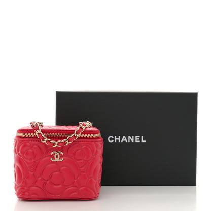 Chanel Lambskin Camellia Embossed Mini Vanity Case With Chain Red 11 of 11
