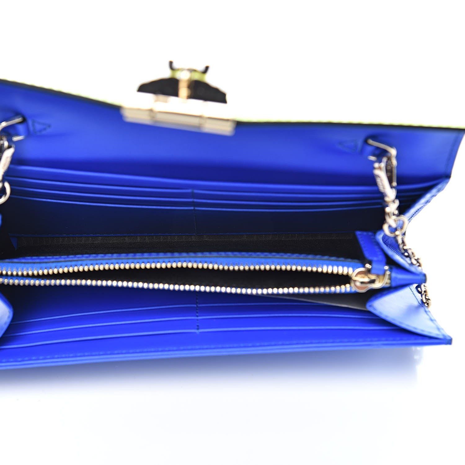 MCM Patent Two Tone Patricia Wallet On Chain Blue Neon Yellow 5 of 12