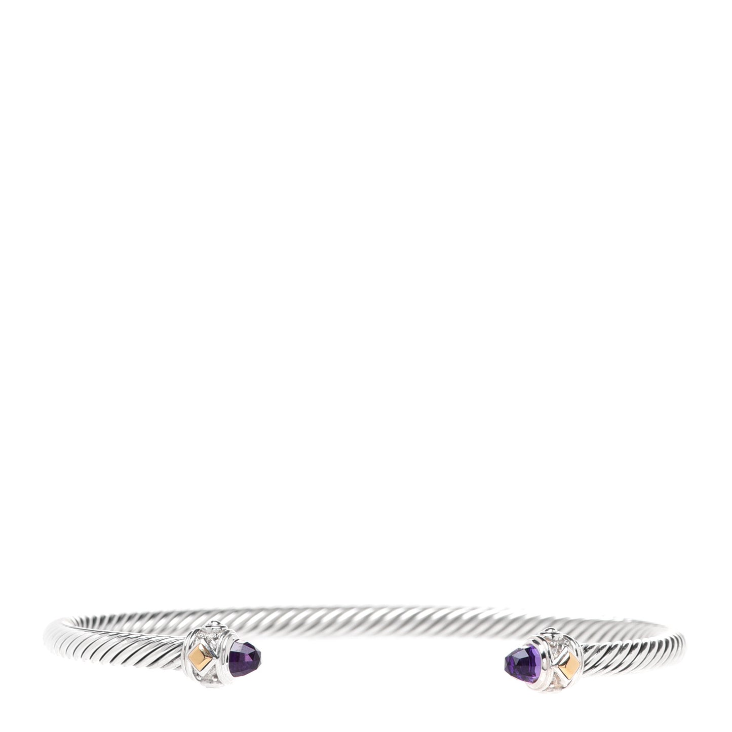 Sterling Silver 18K Yellow Gold Amethyst 4mm Cable Renaissance Bracelet