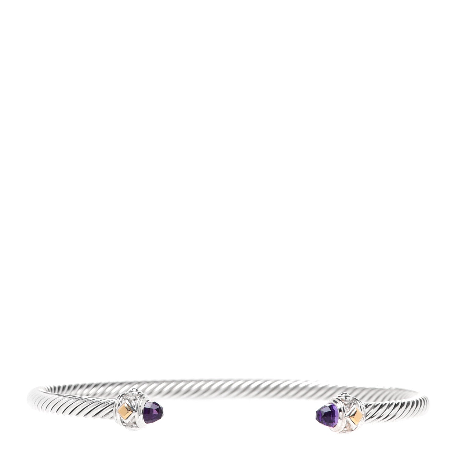 David Yurman Sterling Silver 18K Yellow Gold Amethyst 4mm Cable Renaissance Bracelet 1 of 3
