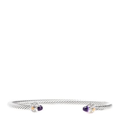 David Yurman Sterling Silver 18K Yellow Gold Amethyst 4mm Cable Renaissance Bracelet 1 of 3