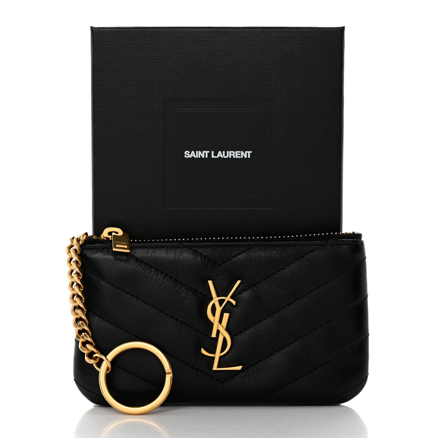 Calfskin Matelasse Monogram Key Pouch Black