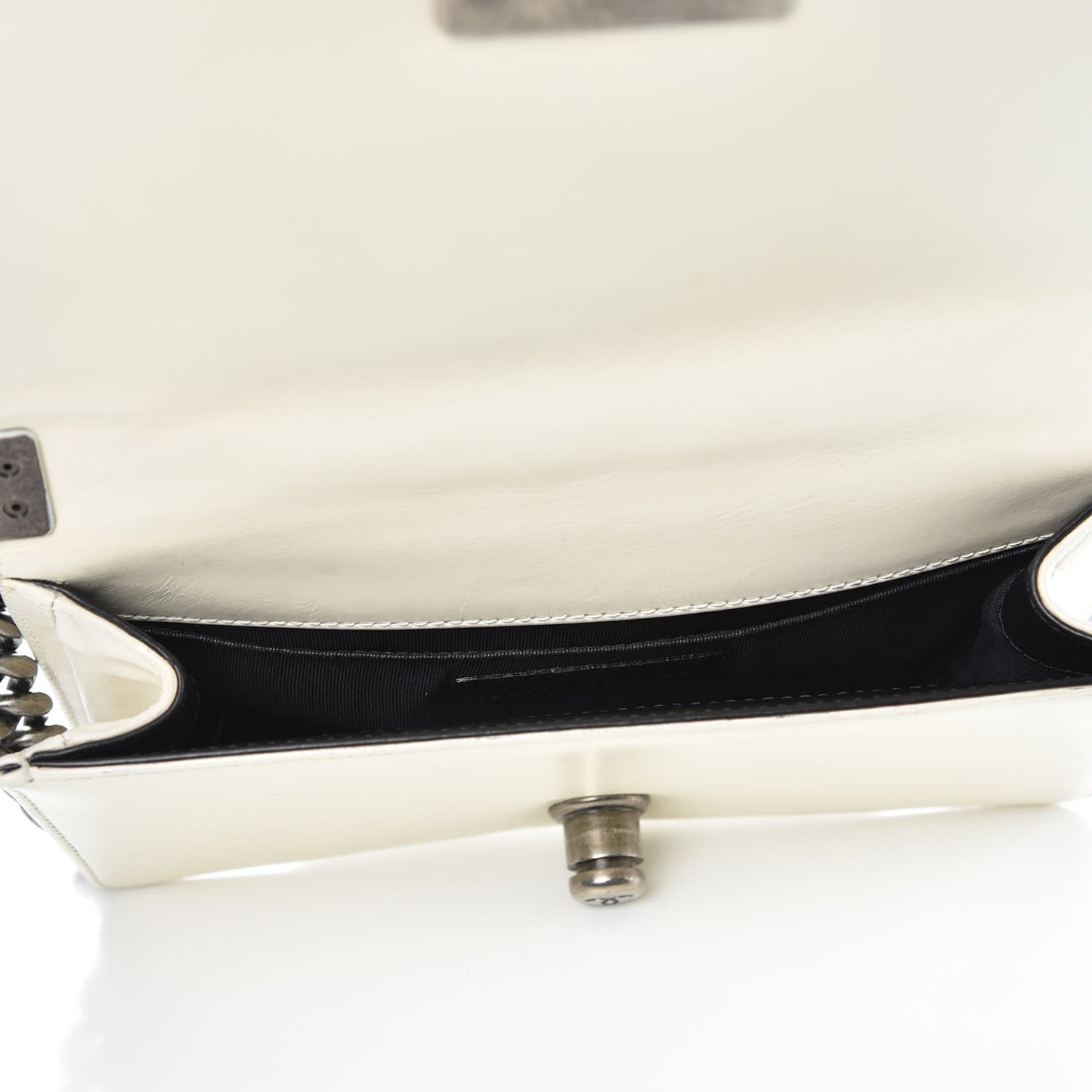 Glazed Calfskin Small Boy Flap White Black