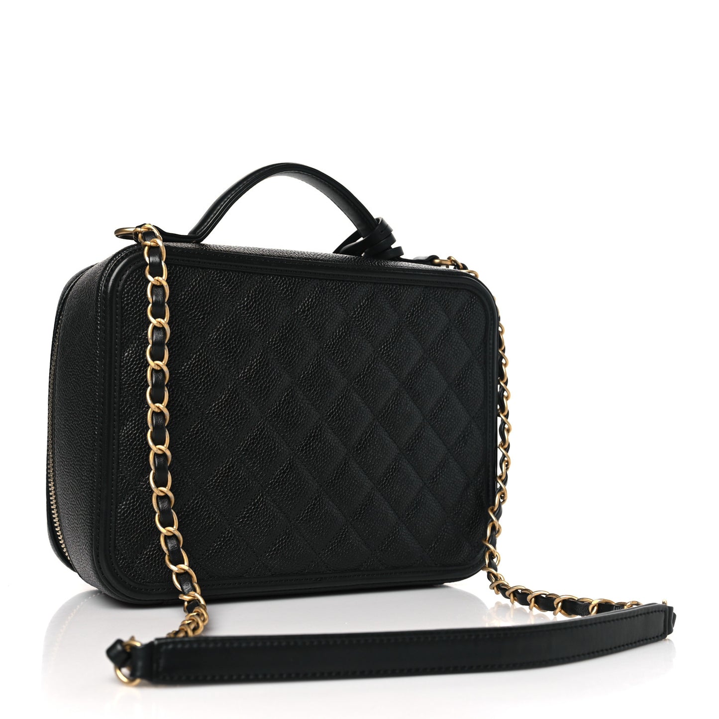 Caviar Quilted Large CC Filigree Vanity Case Black
