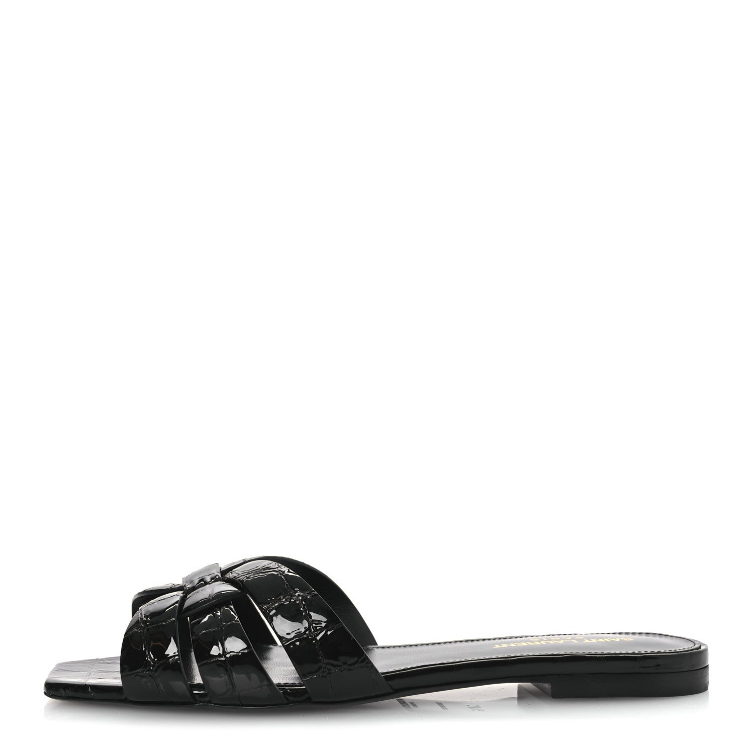 Saint Laurent Patent Croc Embossed Tribute 05 Slide Sandals 37.5 Black 1 of 11