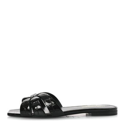 Saint Laurent Patent Croc Embossed Tribute 05 Slide Sandals 37.5 Black 1 of 11