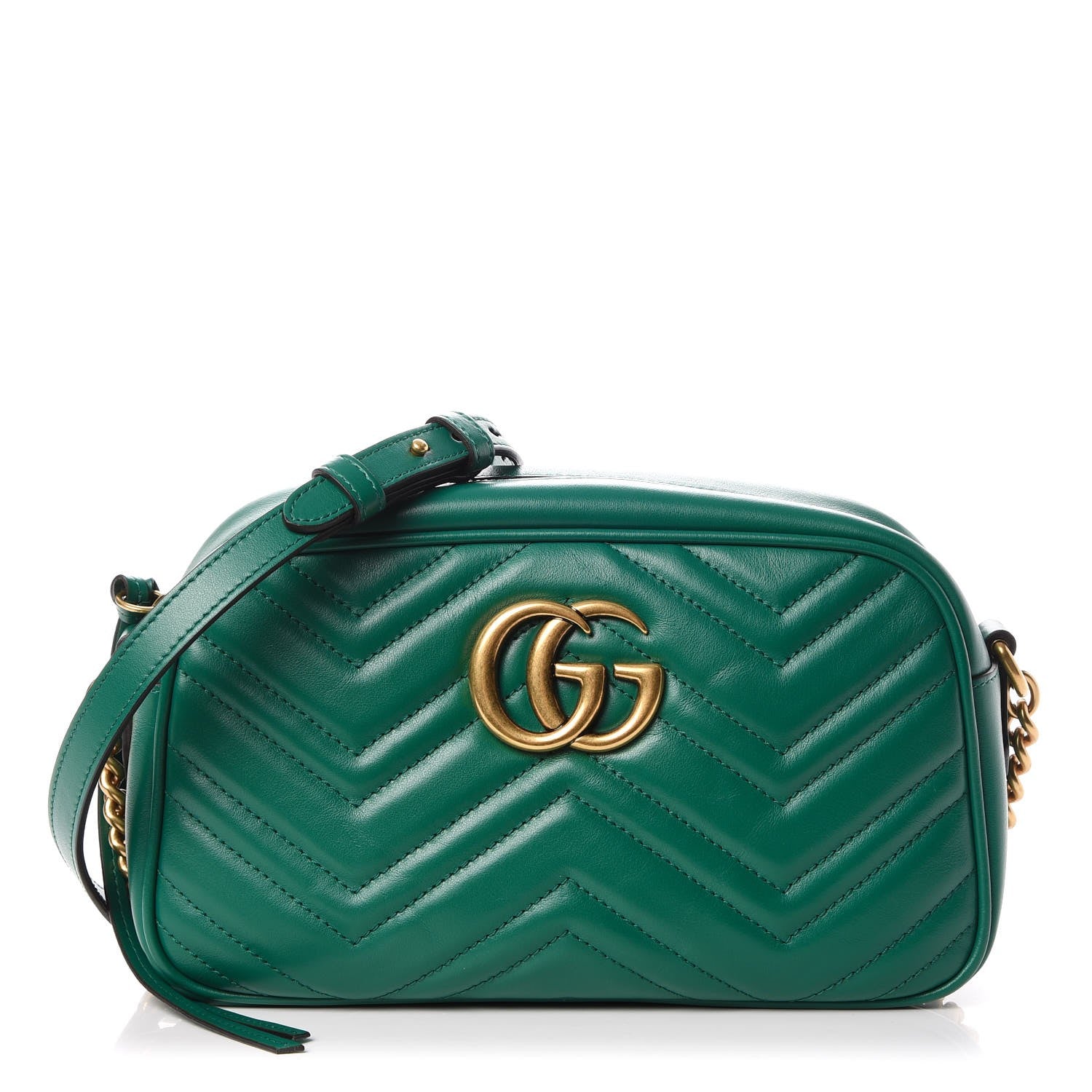 Gucci Calfskin Matelasse Small GG Marmont Chain Shoulder Bag Emerald Green 1 of 8