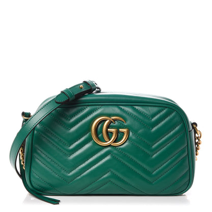 Gucci Calfskin Matelasse Small GG Marmont Chain Shoulder Bag Emerald Green 1 of 8