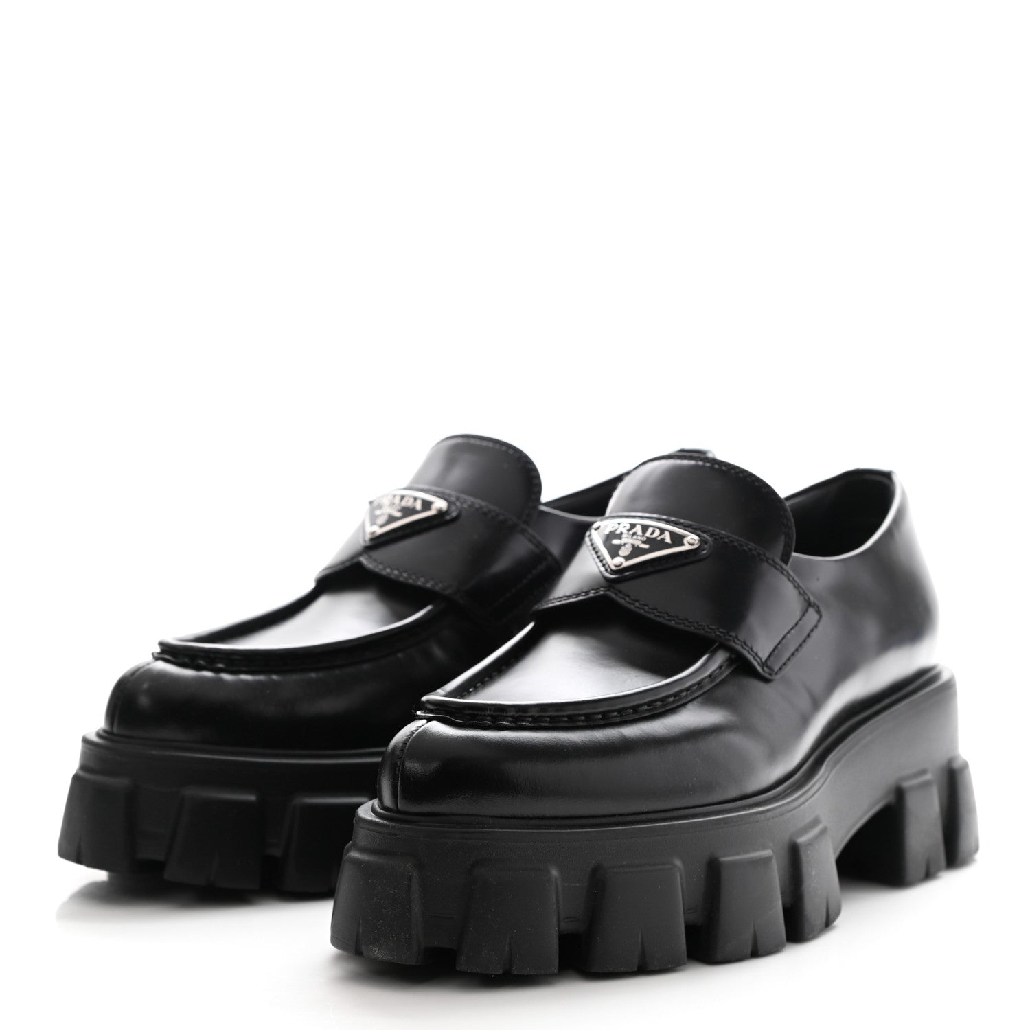Prada Spazzolato Triangle Logo Monolith Pointy 55mm Loafers 38 Black 3 of 7