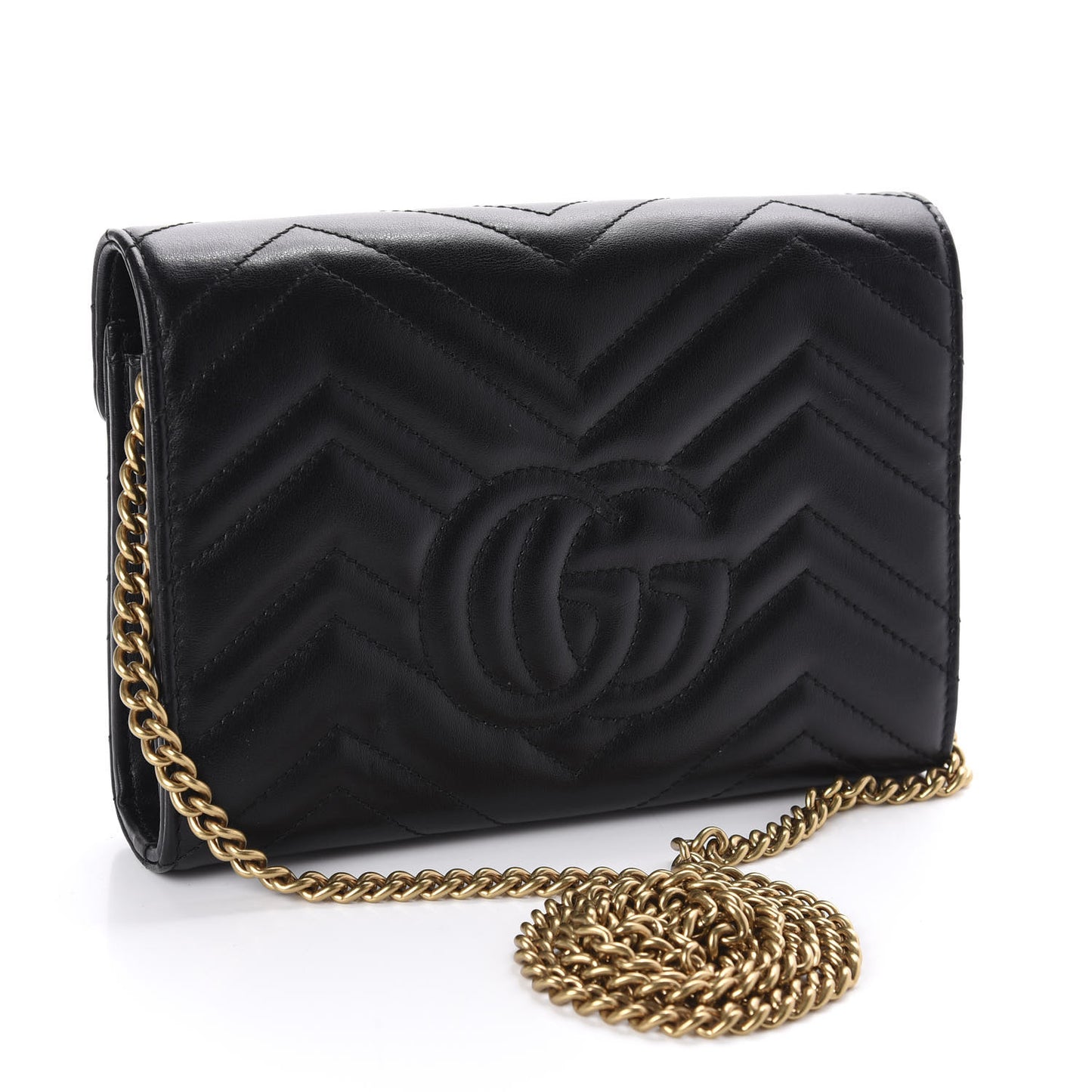 Calfskin Matelasse GG Marmont Chain Wallet Black
