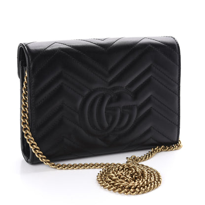 Gucci Calfskin Matelasse GG Marmont Chain Wallet Black 3 of 11