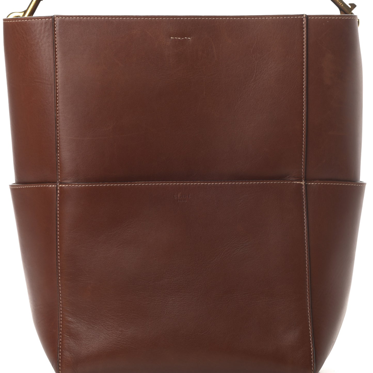 Natural Calfskin Sangle Bucket Bag Dark Brown