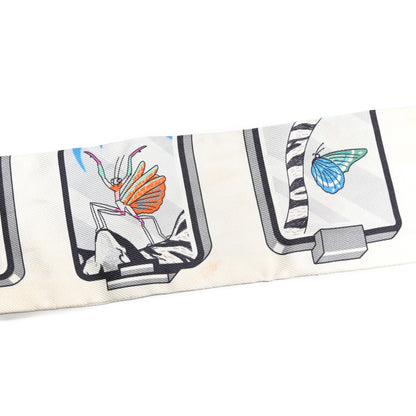 Hermes Silk Story Twilly White Gris Rouge 4 of 5
