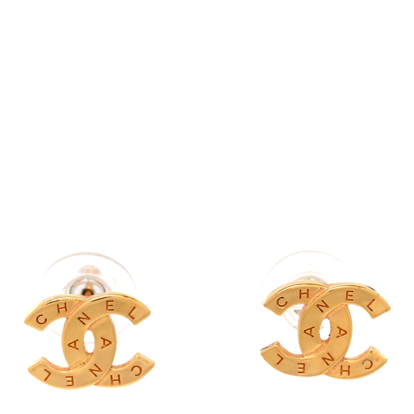 Metal CC Paris Button Stud Earrings Gold