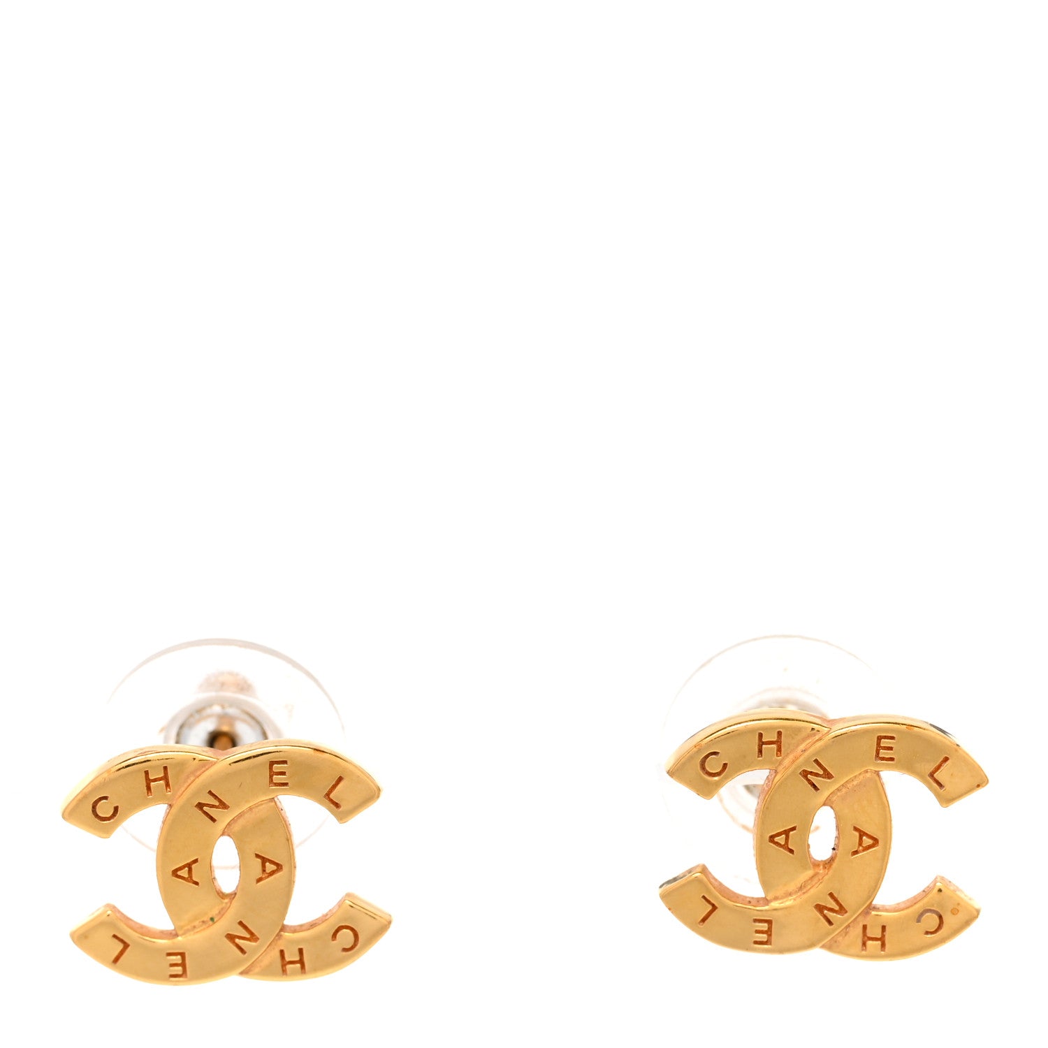 Chanel Metal CC Paris Button Stud Earrings Gold 1 of 5