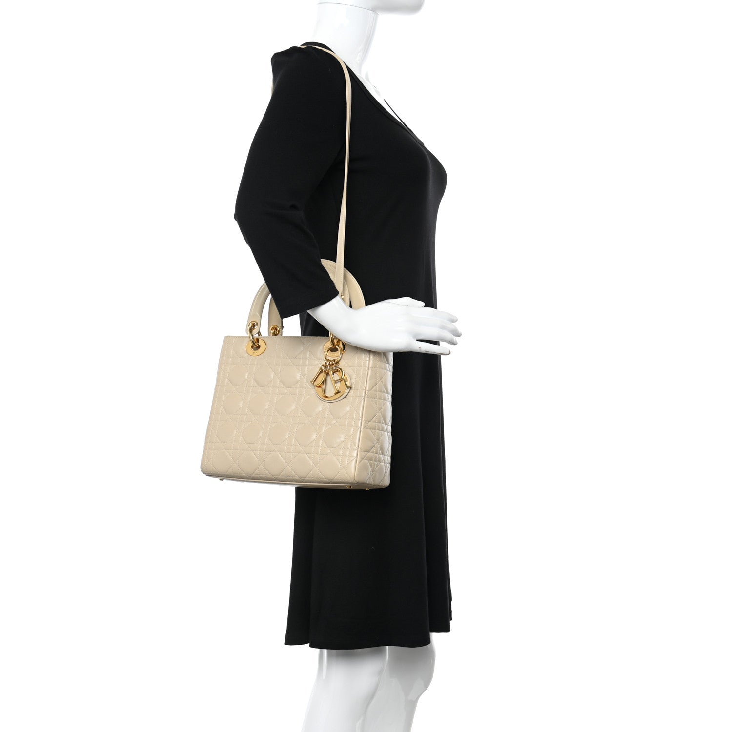 Christian Dior Lambskin Cannage Medium Lady Dior Beige 2 of 13