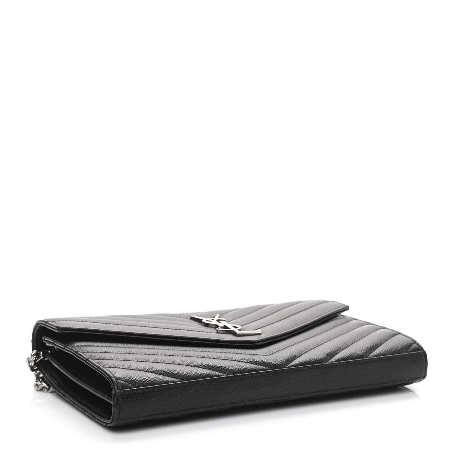 Grain De Poudre Matelasse Chevron Monogram Chain Wallet Black