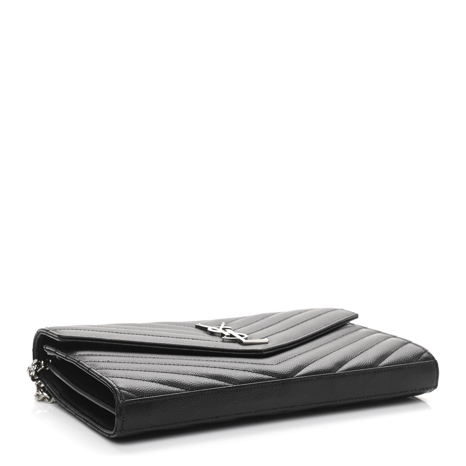 Saint Laurent Grain De Poudre Matelasse Chevron Monogram Chain Wallet Black 3 of 10