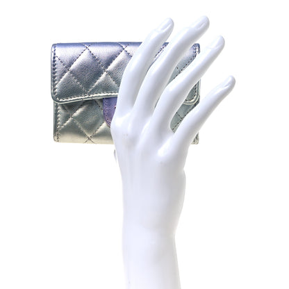 Chanel Gradient Metallic Calfskin Quilted Flap Card Holder Wallet Silver Blue Yellow Purple 2 of 10