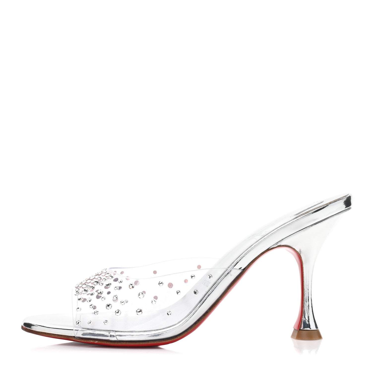Christian Louboutin PVC Crystal Degramule Strass 85 Mules 37.5 Silver 1 of 10