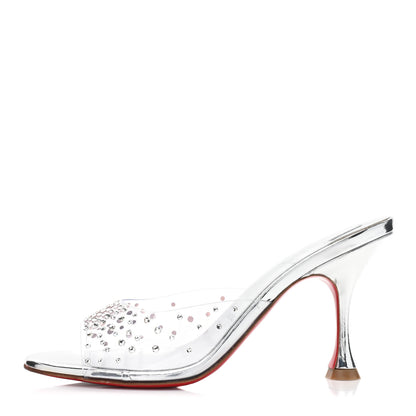 Christian Louboutin PVC Crystal Degramule Strass 85 Mules 37.5 Silver 1 of 10
