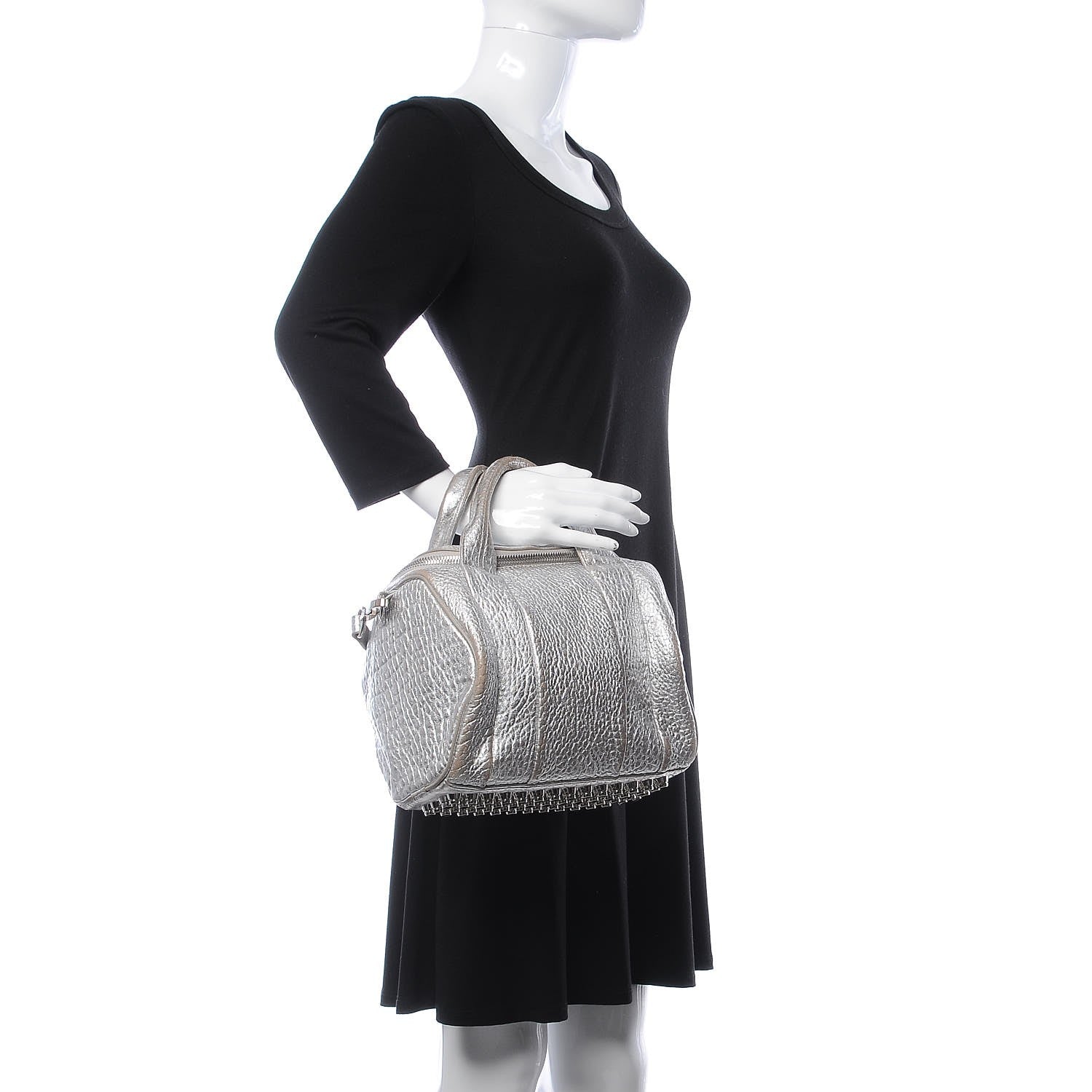 Alexander Wang Metallic Pebbled Lambskin Rockie Rhodium Silver 2 of 18