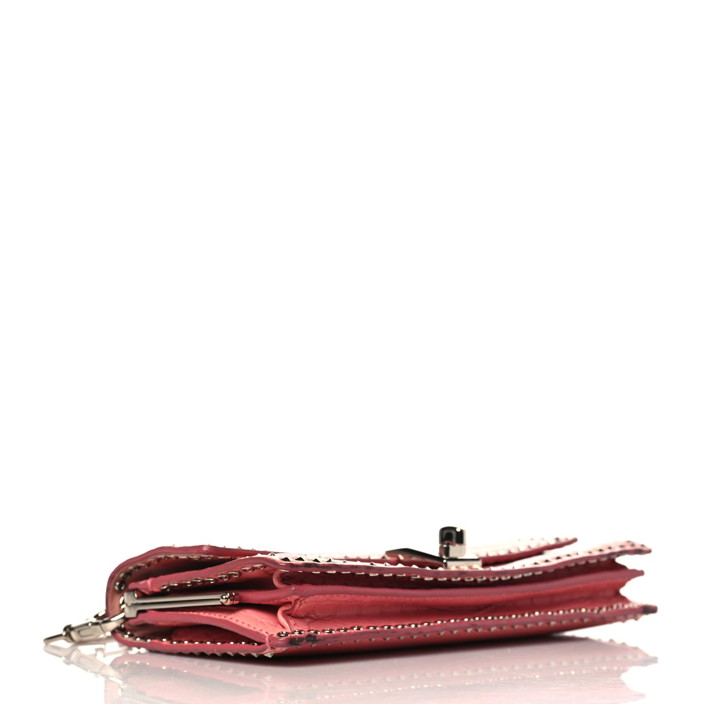 Calfskin Alligator Embossed Rockstud Wallet On Chain Paradise Rose