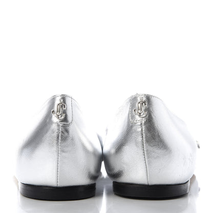 Jimmy Choo Metallic Calfskin Crystal Mirele Ballet Flat 37 Silver 5 of 8