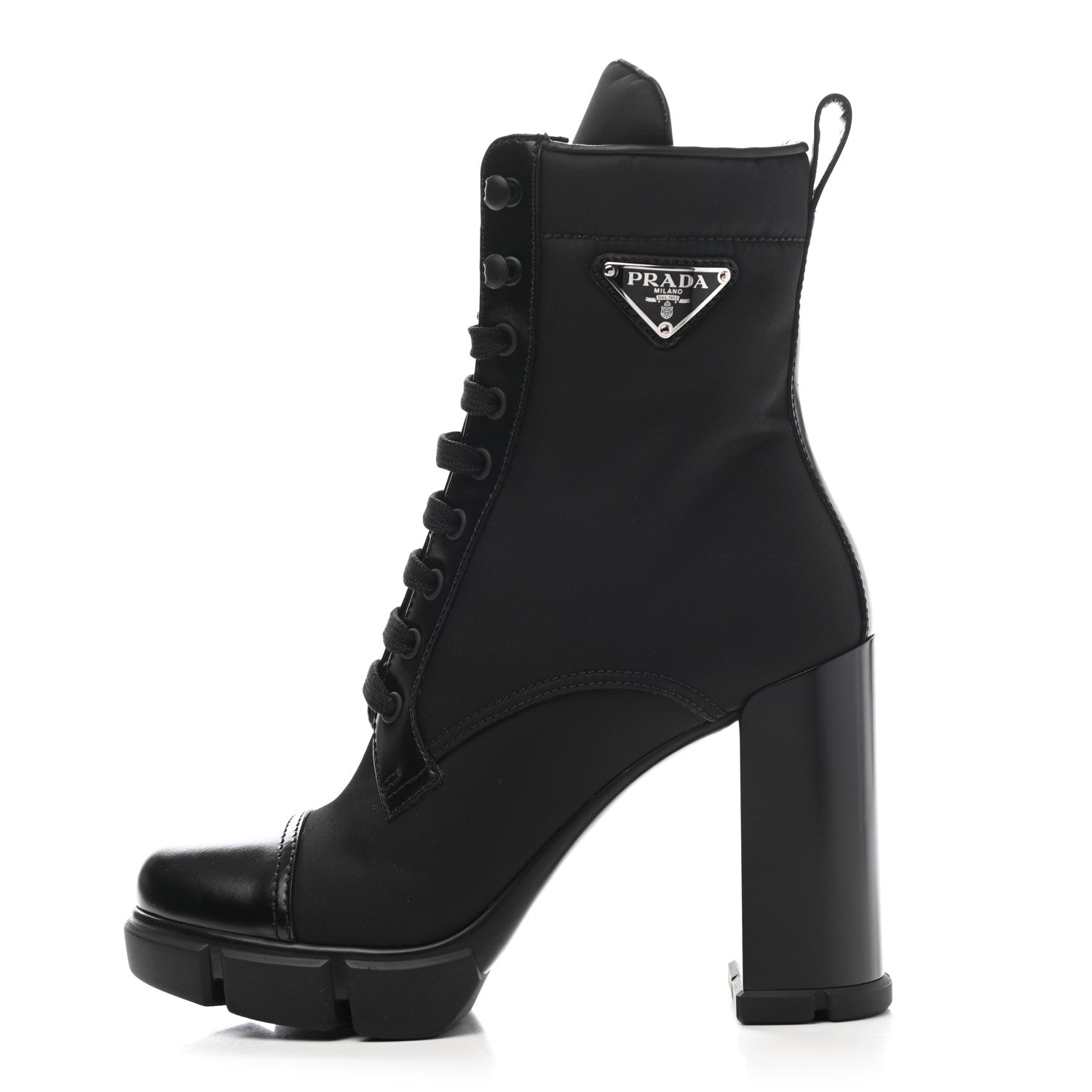 Prada Spazzolato Re-Nylon Metal Triangle Logo 110mm Ankle Boots 37.5 Black 1 of 11