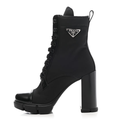 Prada Spazzolato Re-Nylon Metal Triangle Logo 110mm Ankle Boots 37.5 Black 1 of 11