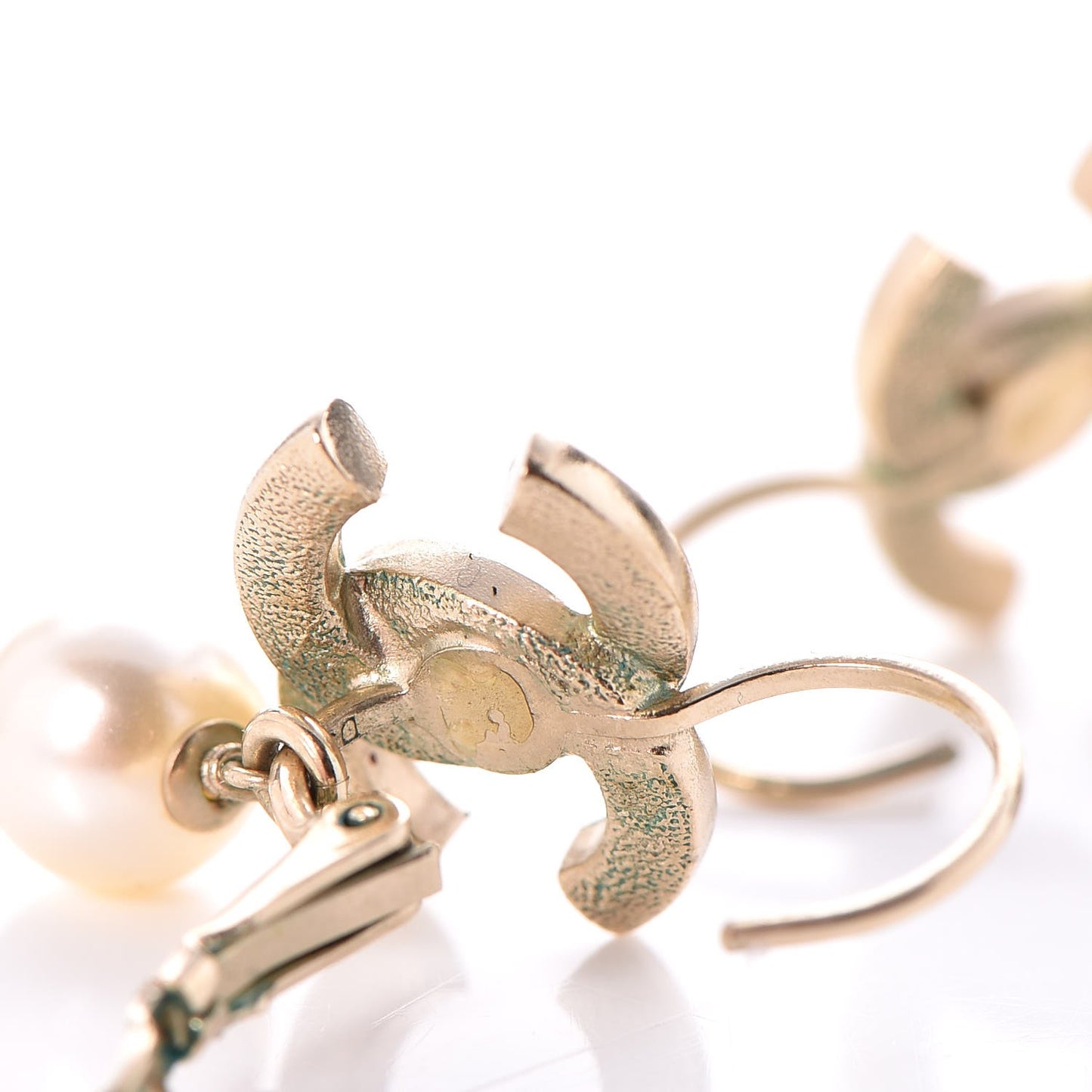 Crystal Pearl CC Drop Earrings Light Gold