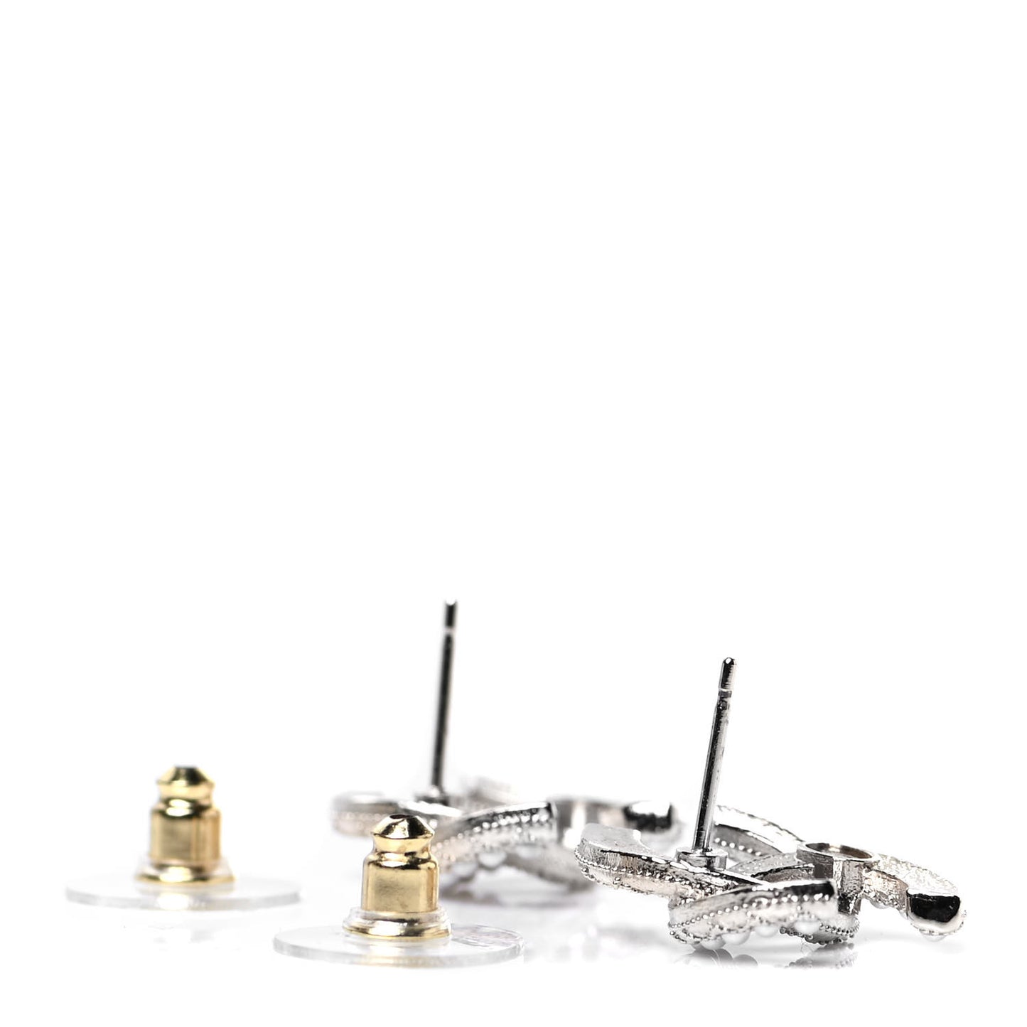 Crystal Pearl CC Earrings Silver