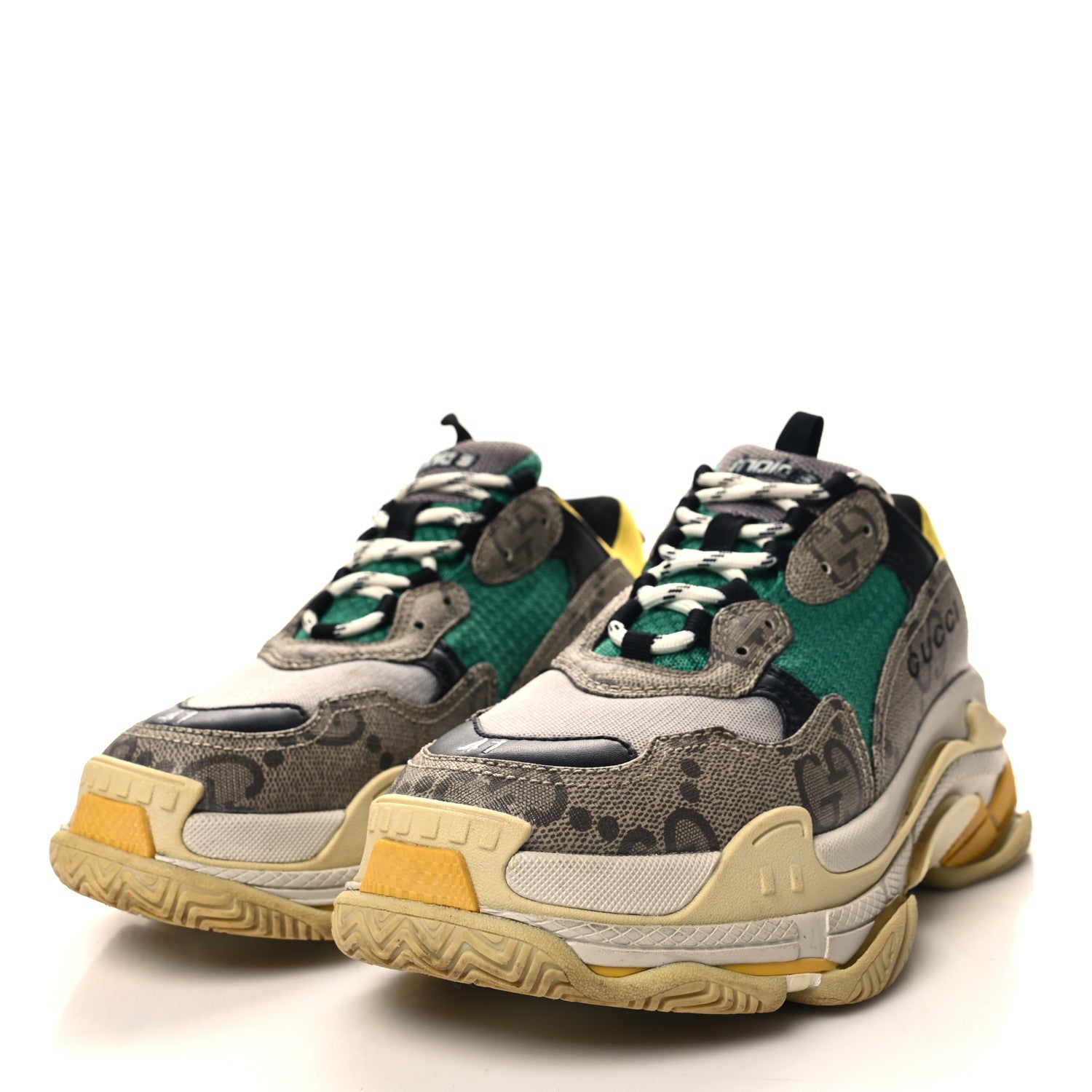 Balenciaga X GUCCI Maxi GG Supreme Monogram Mens Triple S Sneakers 8 Beige Ebony Black Green 3 of 9