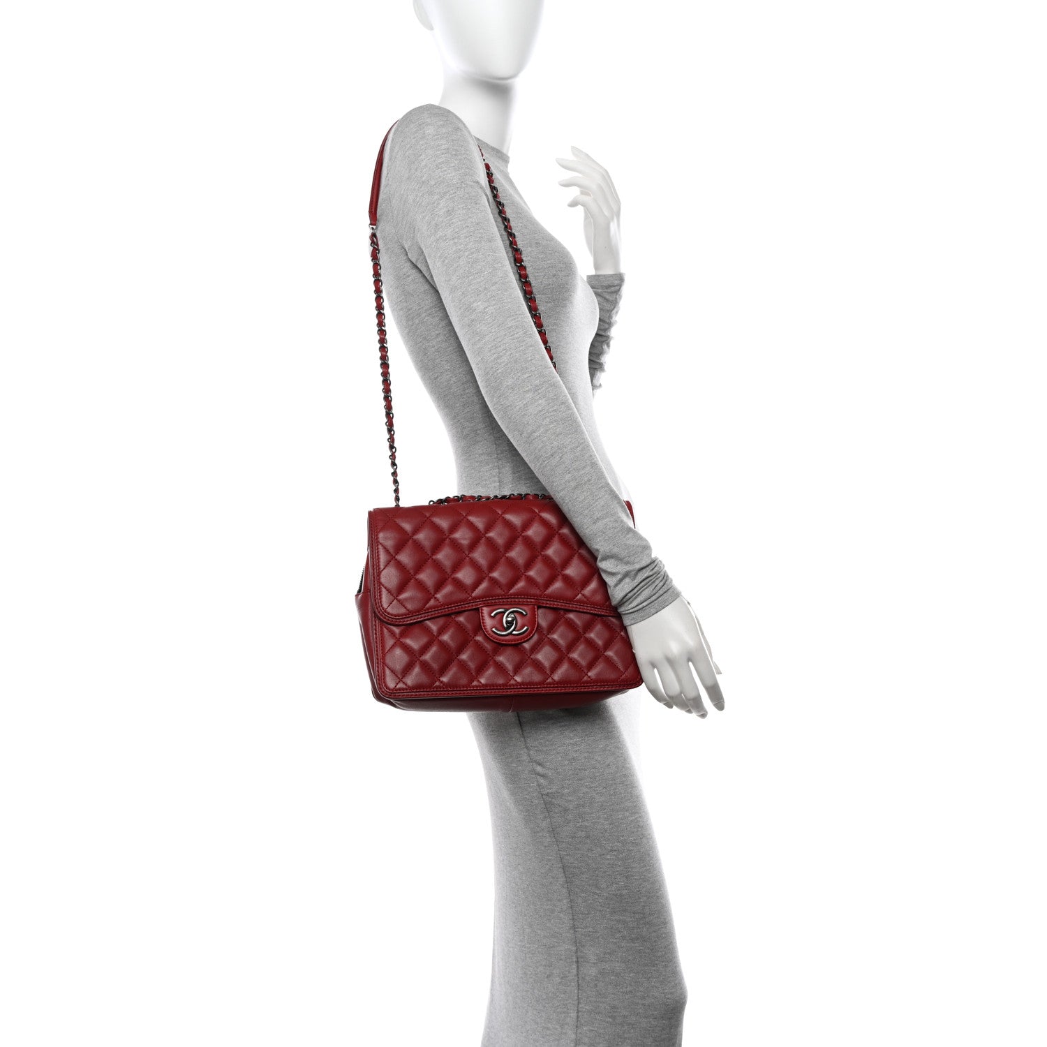 Chanel Lambskin Quilted Citizen Zip Large Flap Dark Red 2 of 12