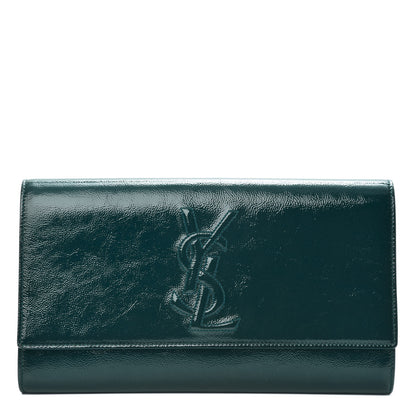 Saint Laurent Textured Patent Monogram Large Belle De Jour Clutch Green 1 of 7