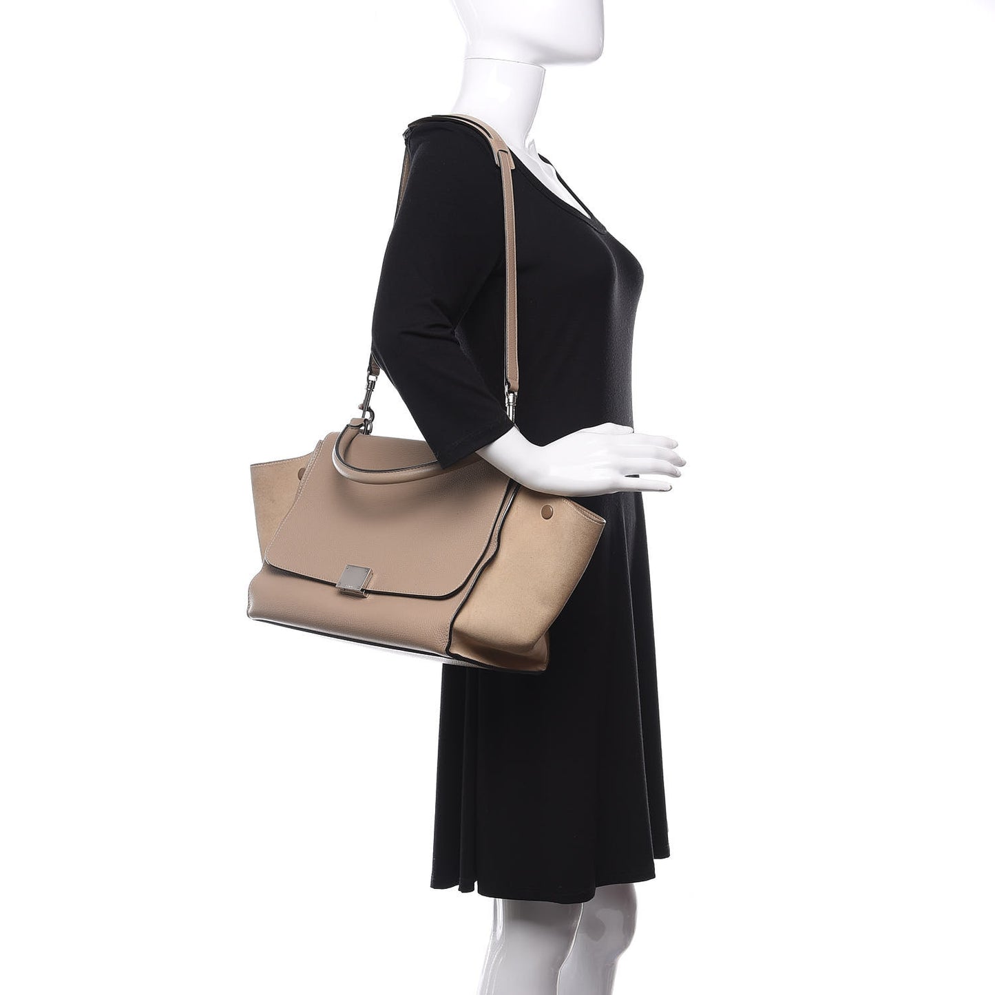 Drummed Calfskin Suede Medium Trapeze Dune