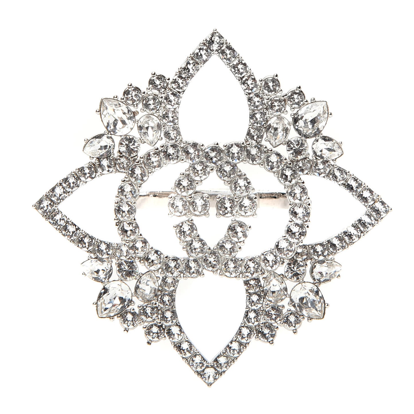 Metal Crystal Interlocking G Flower Ring S Silver