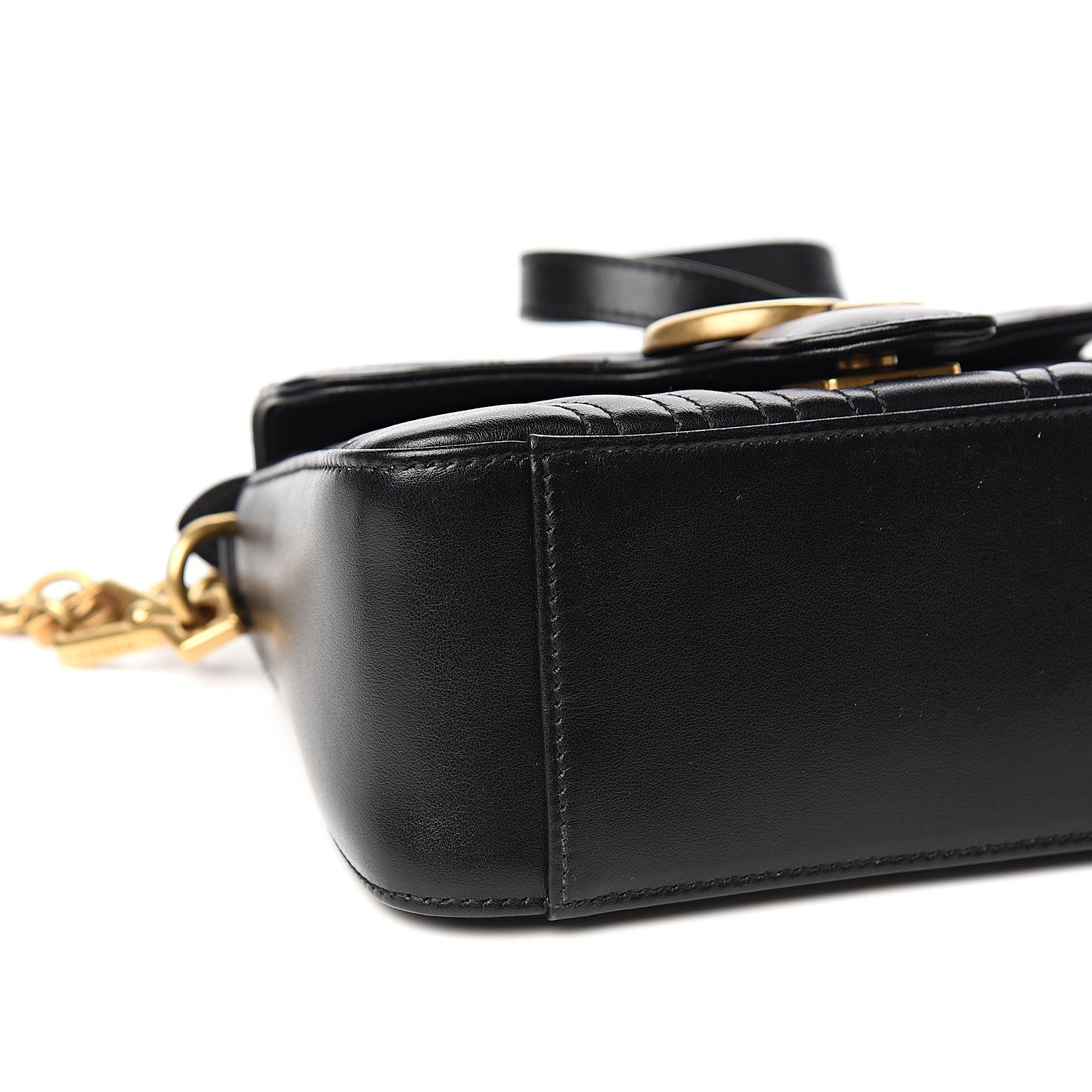 Gucci Calfskin Matelasse Mini GG Marmont Top Handle Shoulder Bag Black 7 of 9
