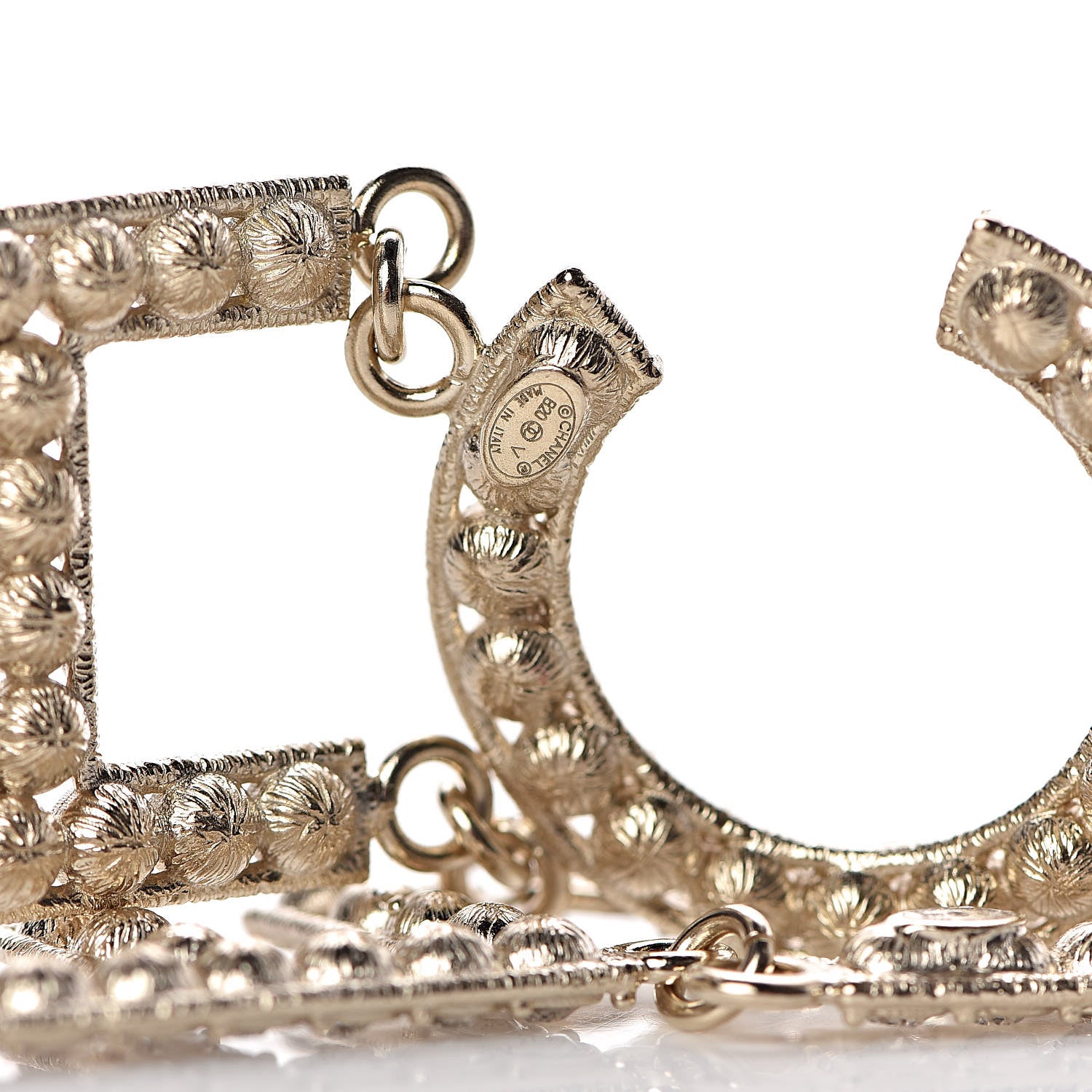 Chanel Crystal Cha-Nel Logo Drop Earrings Gold 4 of 5