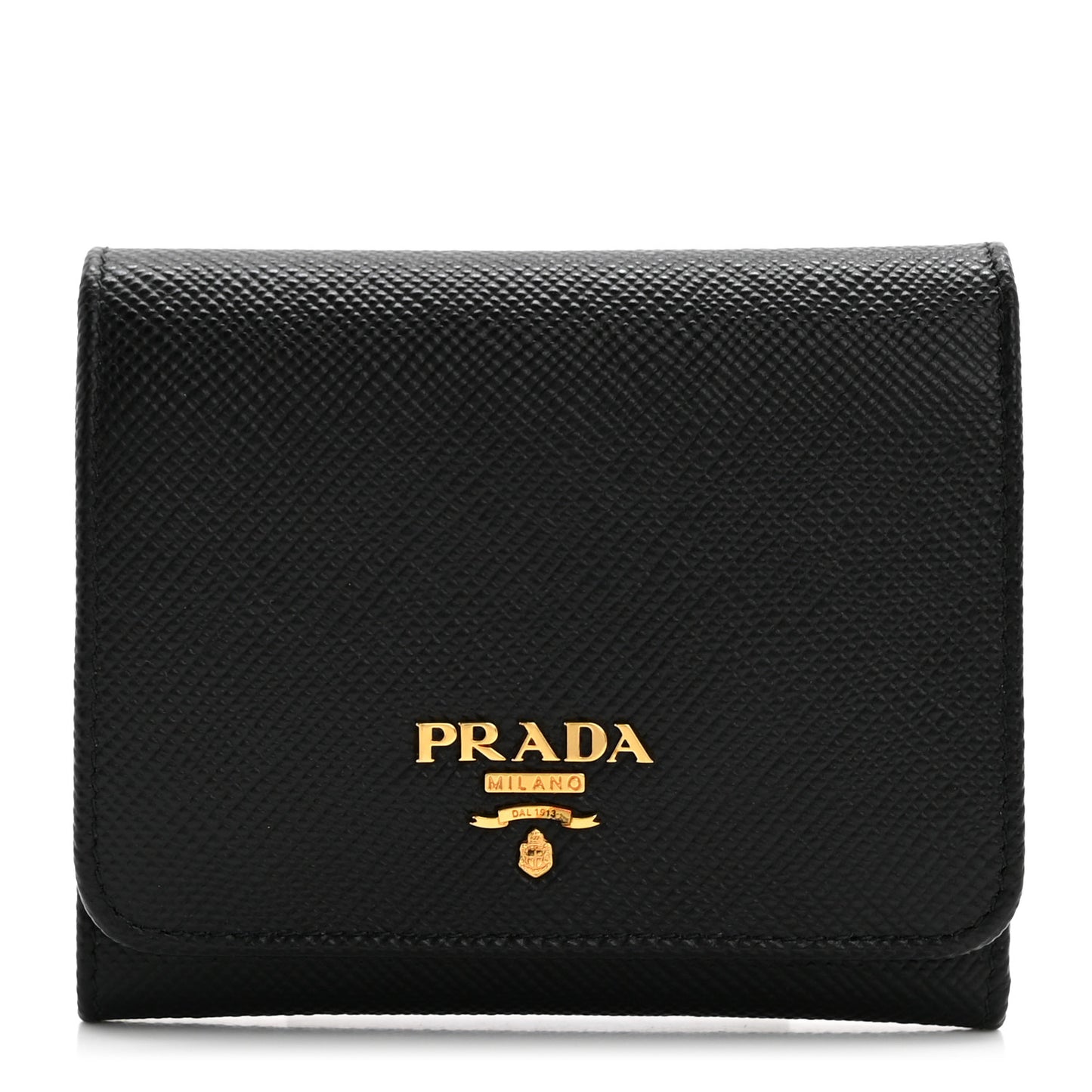 Saffiano Cuir Metal Tri-Fold Wallet Black