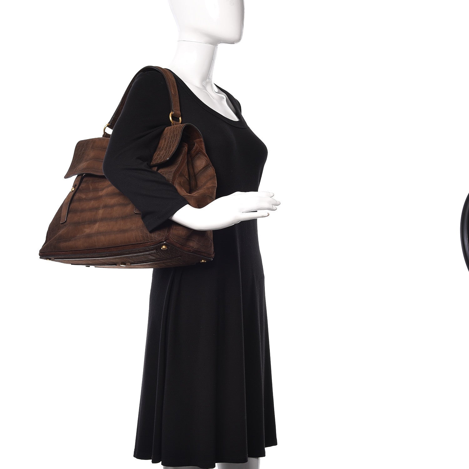 Saint Laurent Nubuck Crocodile Embossed Large Muse Two Brown 2 of 10