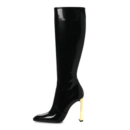 Saint Laurent Vitello Marilyn Auteuil 105 Knee High Zip Boots 38.5 Black 1 of 10
