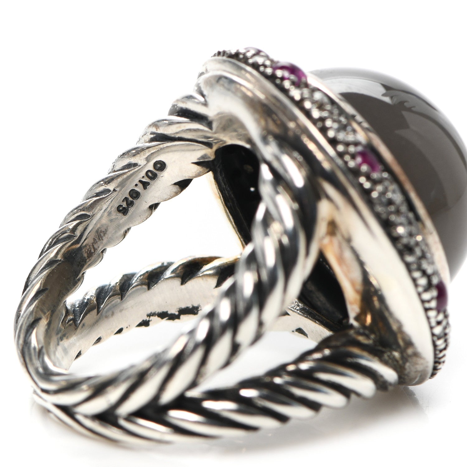 David Yurman Sterling Silver Diamond Ruby Moonstone Midnight Melange Cocktail Ring 52 6 6 of 6