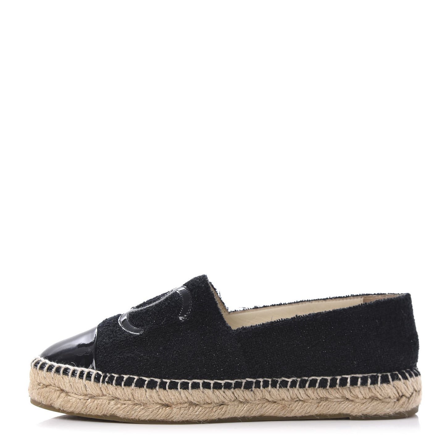 Fabric Patent Calfskin CC Espadrilles 36 Black