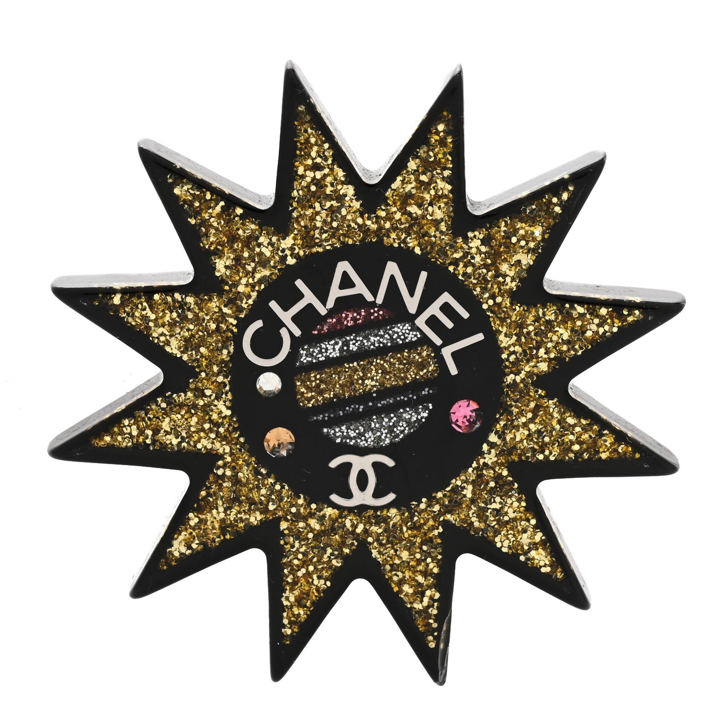 Resin Glitter CC Star Brooch Black Gold
