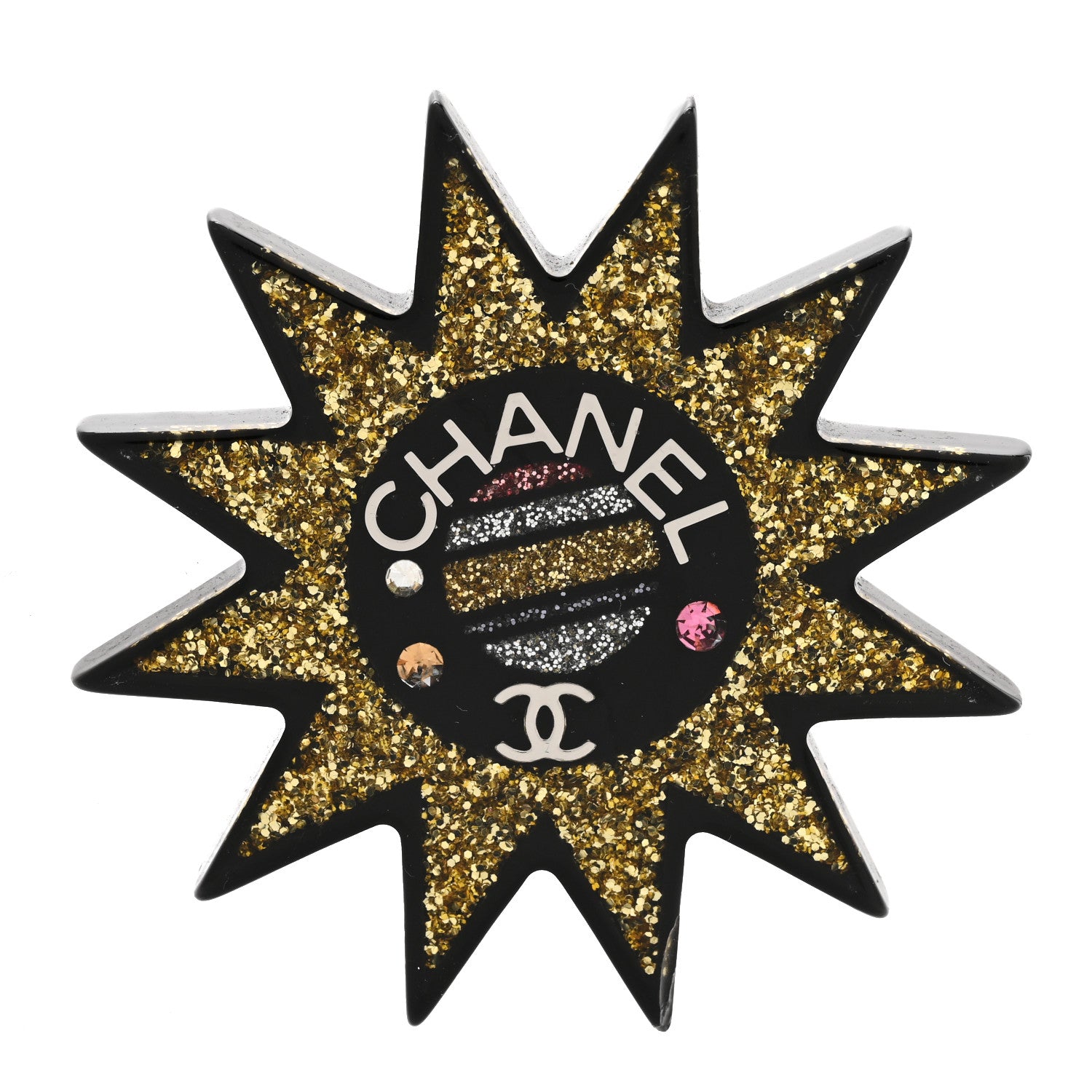 Chanel Resin Glitter CC Star Brooch Black Gold 1 of 5