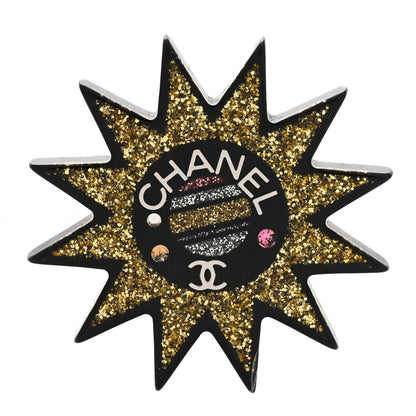 Chanel Resin Glitter CC Star Brooch Black Gold 1 of 5