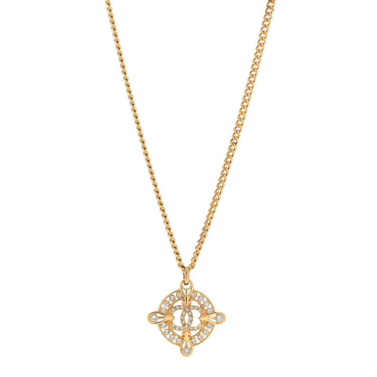 Chanel Crystal CC Pendant Necklace Gold 1 of 6